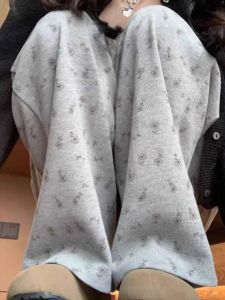 Quần Thể Thao Rộng Rãi Họa Tiết Hoa Màu Đào Cho Nữ Mùa Hè 2024 Quần Ống Rộng Cạp Cao Thường Ngày Dài