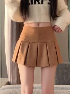 Retro Mỹ Kaki Da Lộn Nữ Váy Xếp Ly Mini Dạo Phố Thu Đông Ngọt Ngào Jk Váy Vừa Vặn Vừa Vặn Đế Quốc Eo
