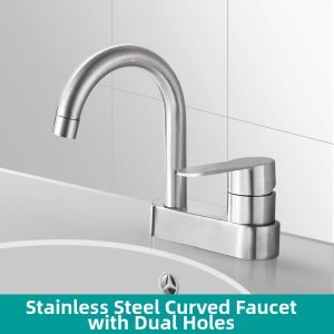 Dual or Triple Hole Basin Tap Bathroom Mixing Valve Stainless Steel