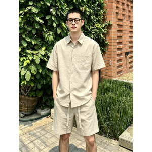 OUMULONG | Mature Style Breathable Summer Mens Shirt and Shorts Set
