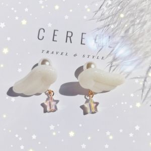 ต่างหูรูปผีเสื้อลายดาวสีสันสดใสแบบอเนกประสงค์พร้อมเลื่อมสีฟ้าและสีขาว ต่างหูรูปผีเสื้อแบบอเนกประสงค์สำหรับเด็กผู้หญิง