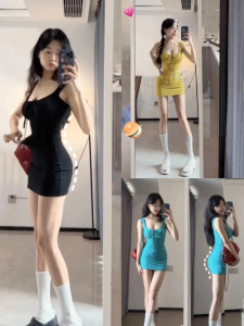 Pure Desire Sweet Spicy Summer New Womens U-neck Butterfly Knot Waist Drawstring Beautiful Bodycon Dress Ins Style Wrap Dress