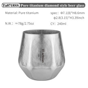 Tiartisan Pure Titanium Double Layer Beer Cup 240ml Hexagonal Coffee Mug Outdoor Backpack Ultralight Portable Tea Drinking Cup