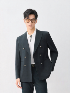 Spring New Mens Business Casual Double-Breasted Pure Color Blazer