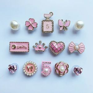 DIY Pink Shoe Charms Set Including Diamond Pearl Rhinestone Detachable Chain Buckle Girls Decoration