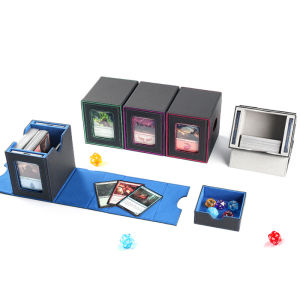 Side-Loading Double Window Card Deck Box 100+ PU Leather Magnetic TCG Card Storage for 35PT Card Brick