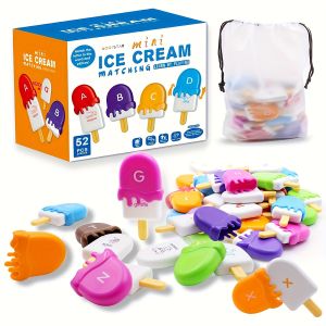 52PCS Ice Cream Alphabet Matching Toy Set – Educational Color & Letter Recognition Game for Kids Ages 3-5 Preschool Learning Gift