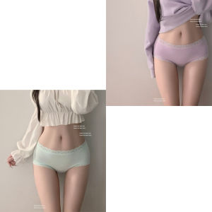 กางเกงชั้นในทรงสามเหลี่ยมผ้าฝ้ายแท้เอวกลางสำหรับสาวน้อย ขอบลูกไม้ ดีไซน์ใหม่ปี 2025 กางเกงชั้นในสตรีทรงเข้ารูปสบายๆ