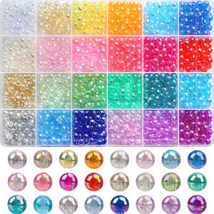 1 box of 6 mm (1200 pieces) 8 mm (480 pieces) transparent round beads 24 random colors combined plastic with holes loose spacin