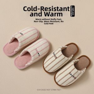 FZT | Striped Womens Indoor Slippers Cotton Quiet Slip-resistant Soft Warm Plush