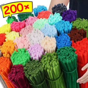 200PCS Plush Chenille Sticks Stem Pipe Cleaners Twisted Rod Wool Root Fluffy Bar Iron Wire DIY Handcraft Twisting Decorations