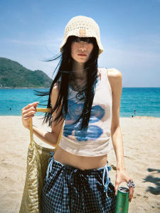 American Retro Workwear Tank Top Women Summer 2025 Slim Fit Sweet Style Sleeveless Inner Wear Outerwear Printed Short Length