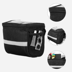 Bicycle Front Handlebar Bag Multifunction Large-capacity Waterproof Outdoor Cycling Phone Mount Bags Reflective Strip Zipper Bag