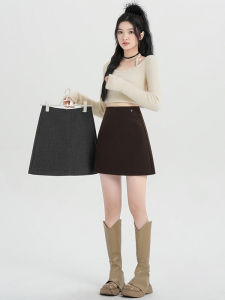 Stylish High-End Design Niche A-Line Wool Mini Skirt