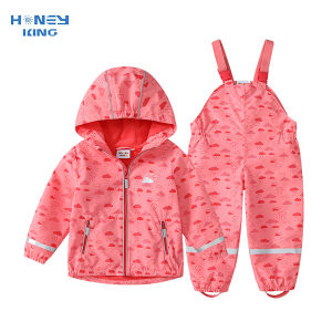 HONEYKING Áo Mưa Cho Bé Phù Hợp Với Bé Gái Chống Thấm Nước Áo Liền Quần Có Áo Và Quần Thường Ngày In Hình Hoạt Hình Khóa Kéo 4-6Y