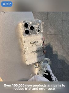 UGP | Elegant Clear iPhone Case with Rhinestones and Bow Design Lace White Uniquely Stylish and Luxury for Women