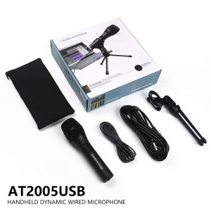 audio-technica at2005usb microphone karaoke profesional Professional Instrument Recording Wired Metal mic Built-in switch volume adjustment headphone jack with tripod stand 1 point 2 USB cable XLR cable