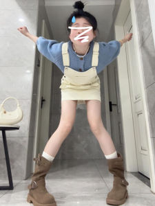 Korean Style College Girl Knitted Dress Set Autumn Winter Small Size Two Piece Suit Pure Color Back Strap High End Feeling