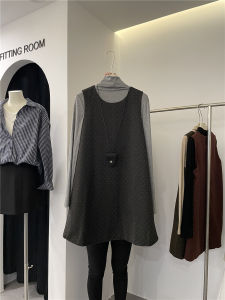 Polka Dot Sleeveless Vest Dress + Base Shirt Two Piece Set Womens Autumn New Small Size Elegant Thin Dress Commute Style