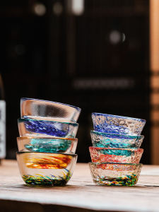 Japanese Creative Tableware Color More than Glass Cup Sake Cup Cold Wine Cup Fruit Wine Peach Blossom Wine Glass Sauce Dish