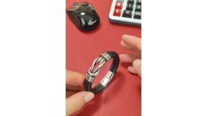 FEDD - Black Eternal Gelang Pria Microfiber Leather Stainless Steel Bracelet Fashion Hype Anti Karat