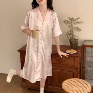 Váy Ngủ Lụa Băng Gợi Cảm Mùa Hè Mỏng Vừa Phải Rộng Rãi Cỡ Lớn Cho Bé Gái Lớn Áo Len Cardigan Hở Cổ Dài Tay Ngắn Váy Ngắn