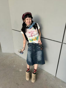 Retro American Washed ขาดๆ ยับๆ เดนิม มินิ กระโปรง ผู้หญิง หลากหลาย ตัดตรงเผ็ด ถุงเท้าถึงกลางน่อง สูง เอว กระโปรงทรงเอ