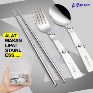 NANVAN NVN-ST01 SET ALAT MAKAN LIPAT STAINLESS SUS304 - SENDOKGARPUSUMPIT LIPAT PORTABLE FOOD GRADE DENGAN KOTAK MINI GANTUNGAN TRAVEL