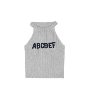 YUEZHONGWEI | Gray Neck Hanging Letter Print Ice Silk Knitted Tube Top Women Summer Outdoor Wear Slim Fit Short Sleeveless Shirt