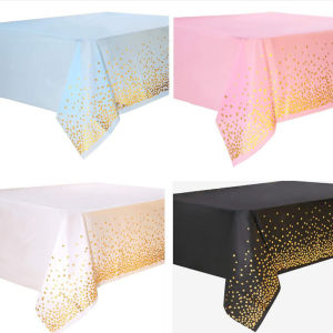 137x274cm Rectangle Disposable Bronzing Gold Dot Waterproof Party Tablecloth for Birthday Restaurant Wedding Decoration
