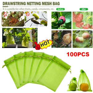 🍇【Ready Stock】🍇100PCS Fruit Protection Netting Bags For Fruit Trees Garden Mesh Barrier Bags To Protect Plants From Pest Birds Squirrels Fruit Cover Mesh Bag With Drawstring