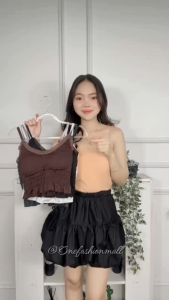 ONEFASHIONMALL Tank Top Bra Busa Renda V-Neck Tanktop Crop Top Wanita Crinkle Tanpa Kawat Singlet Brukat Pakaian Dalam Santai BR170