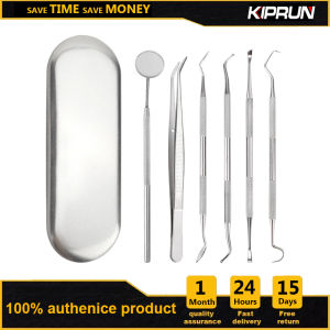 KIPRUN Dental Mirror Set 6pcs Dental Mirror Stainless Steel Dental Dentist Tool Set  Probe Tooth Care Kit Instrument Tweezer Hoe Sickle Scaler