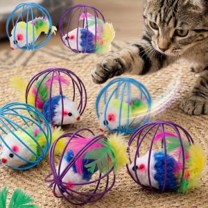 PawPulse【Local Stock】6Pcs Interactive Pet Toys False Mouse in Rat Cage Ball Cat Toy For Pet Cat Kitten Gift Pet Supplies