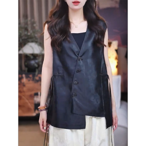 QINGNAER | V-neck Sleeveless Large-size Vest Irregular Design