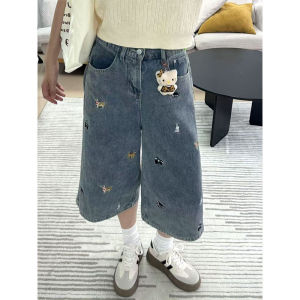 QIANCHANGNAAI | Vintage Dachshund Embroidered 7/8 Length Jeans Shorts Summer Flared
