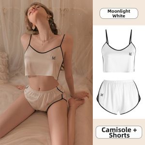 CHENGCHE | Elegant White Silk Short Pajama Set