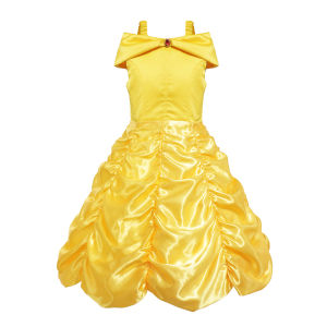 Toddler Little Girls Yellow Princess Dress Children Cosplay Costumes 2025 Girls Fancy  Short Sleeve Birthday Party Dress Up