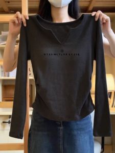 Gray V-Neck Long Sleeve T-Shirt Womens Early Autumn 2025 New Fashion Slim Fit Base Shirt Top High-End Commute Style