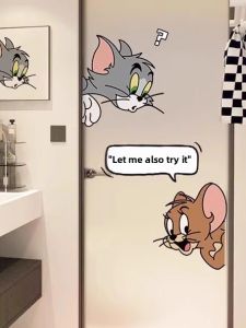 Adorable Cartoon Bathroom Door Stickers Static Cling Glass Window Decorative Decals for Toilet Kitchen And Bathroom Doors