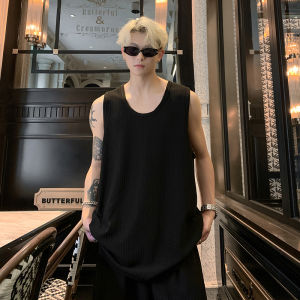 Cool Mens Ice Silk Vest And Shorts Set Quick Dry American Style Leisure Sportswear Five-Quarter Pants No-Sleeve T-Shirt