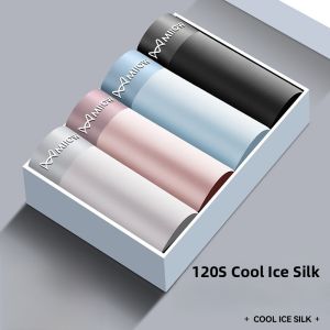 miiow | Mens Ice Silk Underwear Breathable Antibacterial Flat Angle Shorts Comfortable Seamless Boxer Briefs For Youth Sports