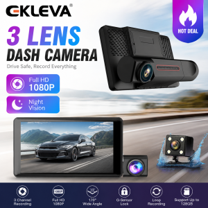EKLEVA 4 Inchs Car Dash Cam 1080P Front Inside And Rear Car DVR Camera Video Recorder Night Vison G-Sensor Loop Recording 24h Parking Monitor