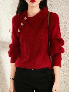 Sweet Knitted Red Sweater New Year Christmas Loose Style Womens Fashionable Winter New Arrival Long Sleeve Ultra Short Woolen