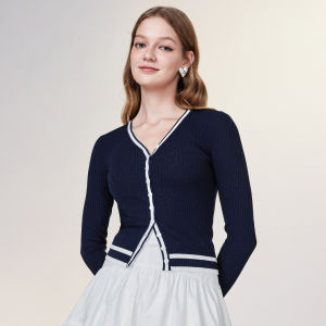 TAMMY TANGS | Chic Youthful Color-block Long-sleeve Slim-fit Ice Silk Knit Sweater