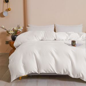 3pcs Duvet Cover SetLuxury Solid White Silky Cooling 200*230cm Quilt Cover+48*74cm PillowcasesQueen Size Wedding Adult Bedding