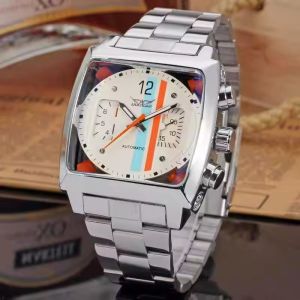 JARAGAR 569 Retro Square Dial Unique Mens Automatic Mechanical Watch Calendar Week Steel Strap Casual Mens Clock Reloj Hombre