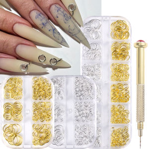 Gold and silver punk nail accessories 3D alloy metal ring nail decorations gothic hardcore nail decorations edge nail designs