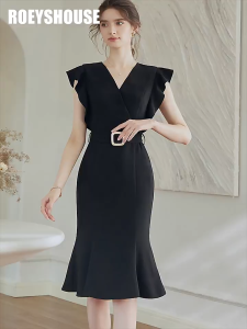 Đầm thiết kế dáng đuôi cá cổ tim tay bèo kèm đai