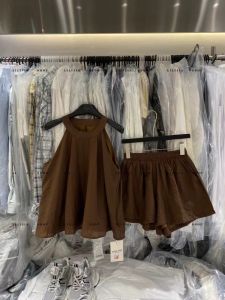 Korean Dongdaemun Summer New Arrival Artistic Retro Style Sleeveless Tank Top with Necklace Layered Loose Shorts Set for Women